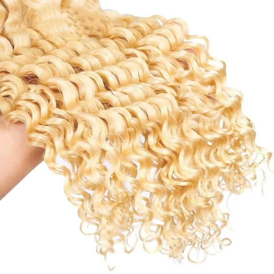 613 شقراء موجة عميقة الفيتنامية حزم الشعر البشري المجعد 28 30 32 بوصة 1 2 3 عروض الحزمة 100% عذراء شعر ريمي نسج ملحقات