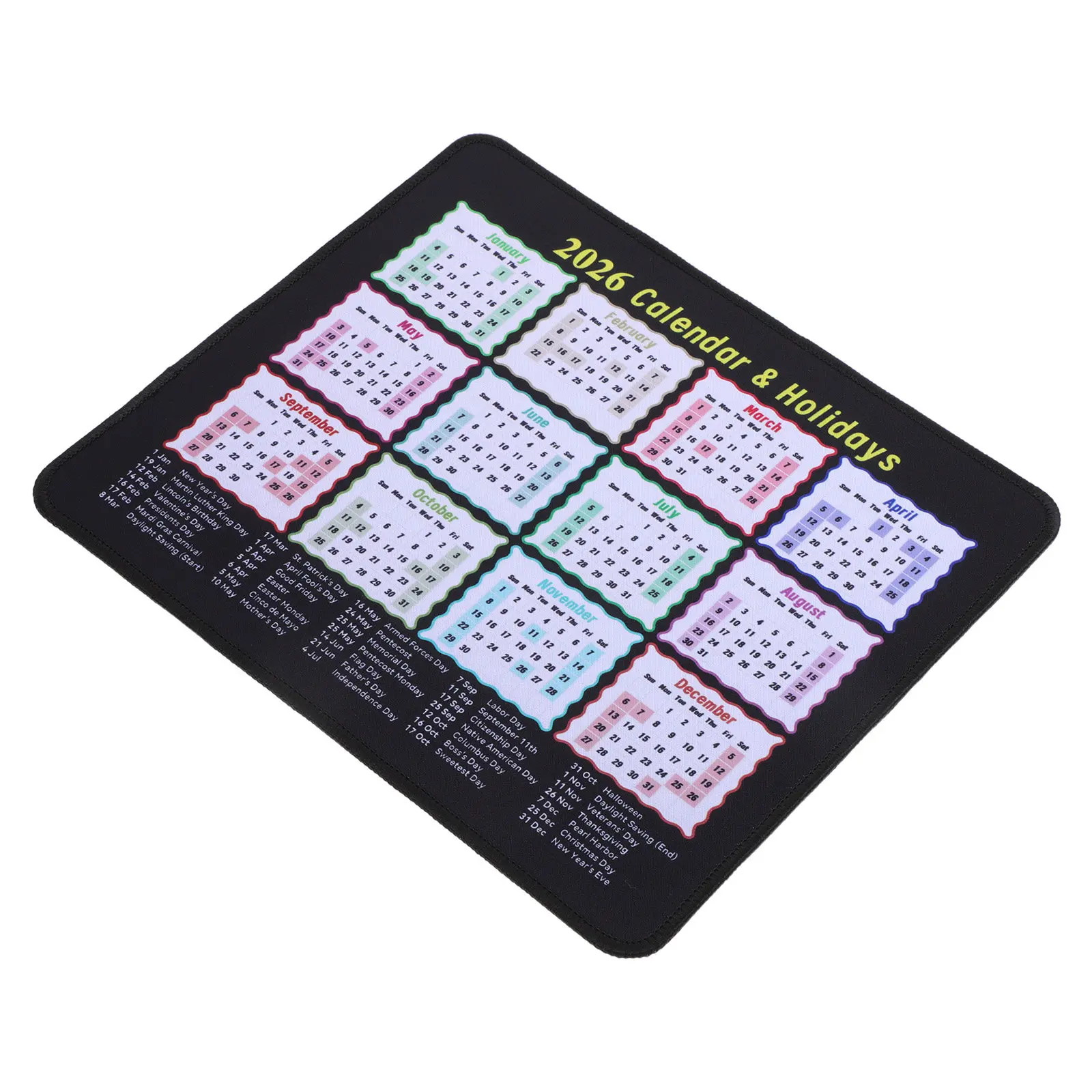

Calendar Mousepad 2026 Computer Mousepad with Stitched Edges for Wireless Mouse Ergonomic Mouse Pads with Holidays for Gaming