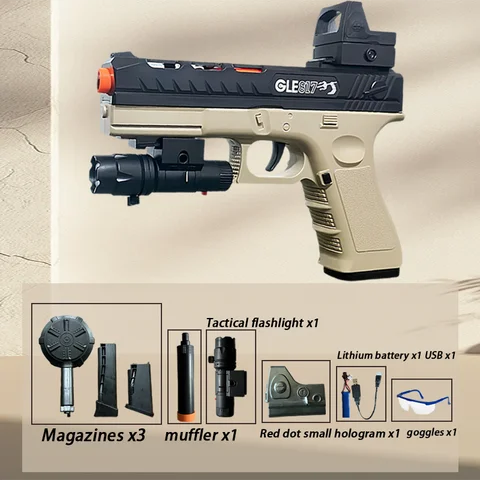 Pistola de brinquedo elétrica, elétrica e manual, três modos, revestimento de gel de alto desempenho, modos duplos manuais e automáticos, acesso completo