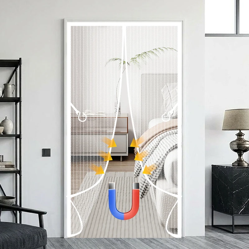 Summer Non-Piercing White Home-Style Bedroom Magnetic Thickened High-Definition Garden Mosquito-Proof Curtain