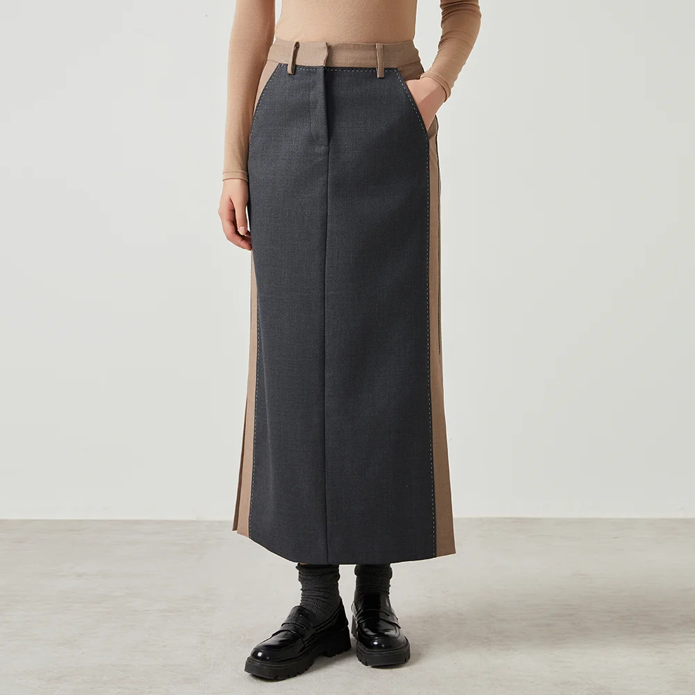 

Pop K2549W Luxury Women's High Quality Office Wear Formal Woolen Skirt Australian Wool Long Skirts For Lady