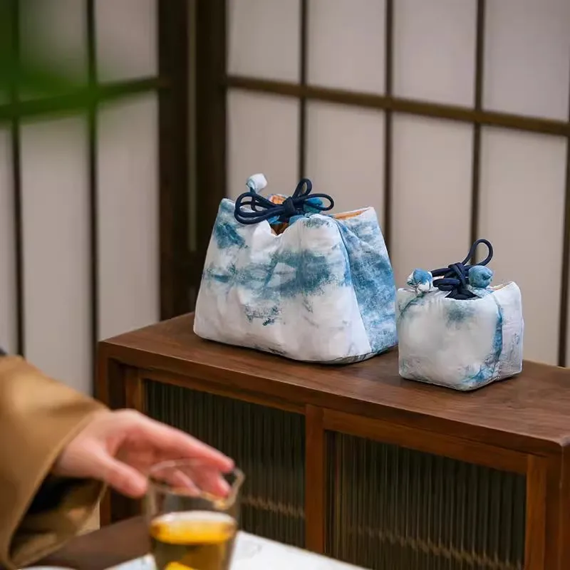 حقيبة أكواب شاي مصنوعة يدويًا على طراز Zen الصيني - حقيبة تخزين محمولة سميكة لإبريق شاي Zisha ومجموعة الشاي السريعة #5