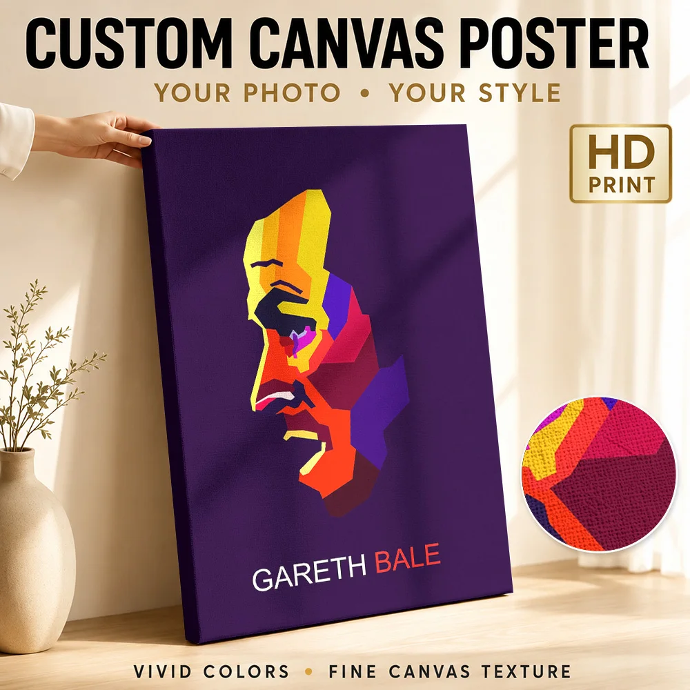 Gareth Bale Portrait Canvas Print Customized Photo Geometric Color Blocking Wall Art For Sports Bar, Football Supporter Gift