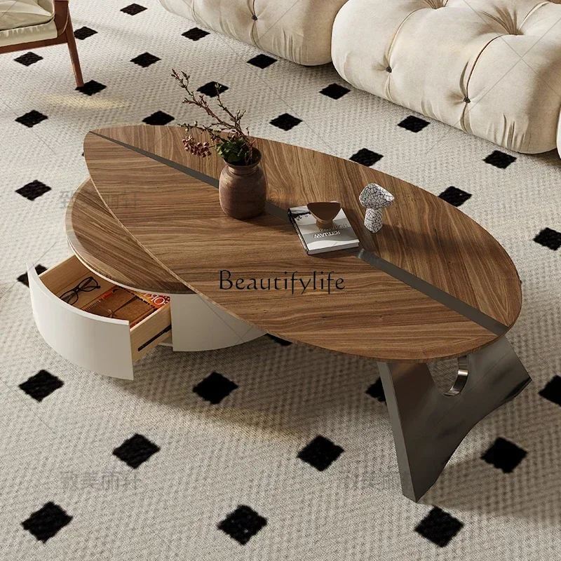 

French Style Chinese Style Living Room Home Coffee Table Walnut Color Designer Art Retro Style High Sense