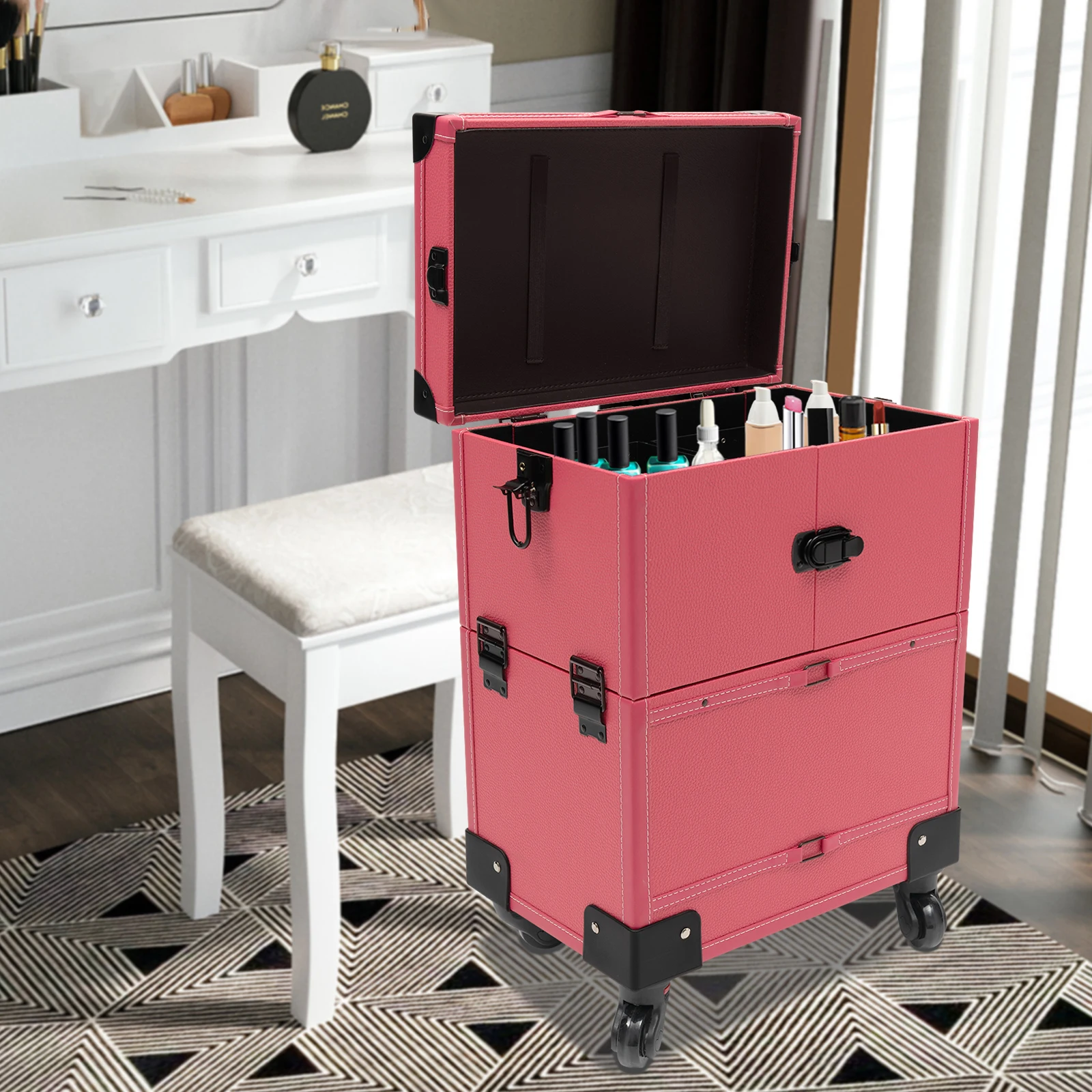 Cosmetic Trolley Box Multi-Functional Portable Travel Large Capacity Storage Case Makeup Box