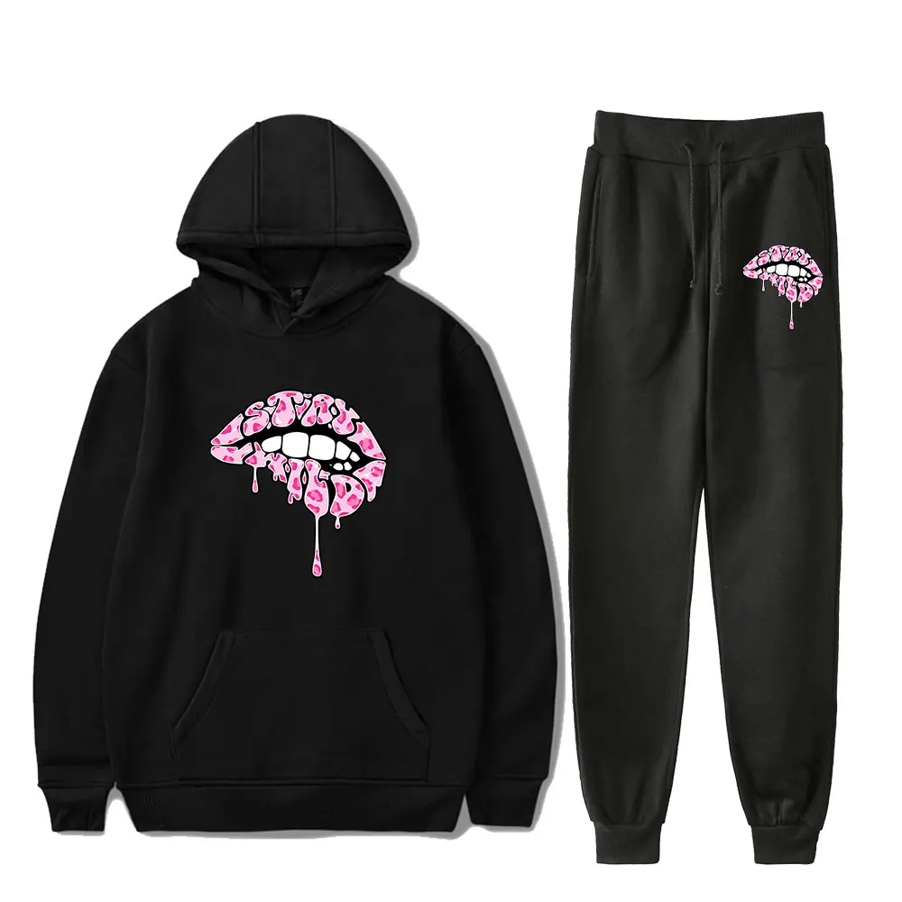 Ben Azelart Stay Wild Lip Vintage 90s PULLOVER Merch Hoodies Set Men Women Hoodies Pants Outerwear Two-Piece HOODIE Suit 