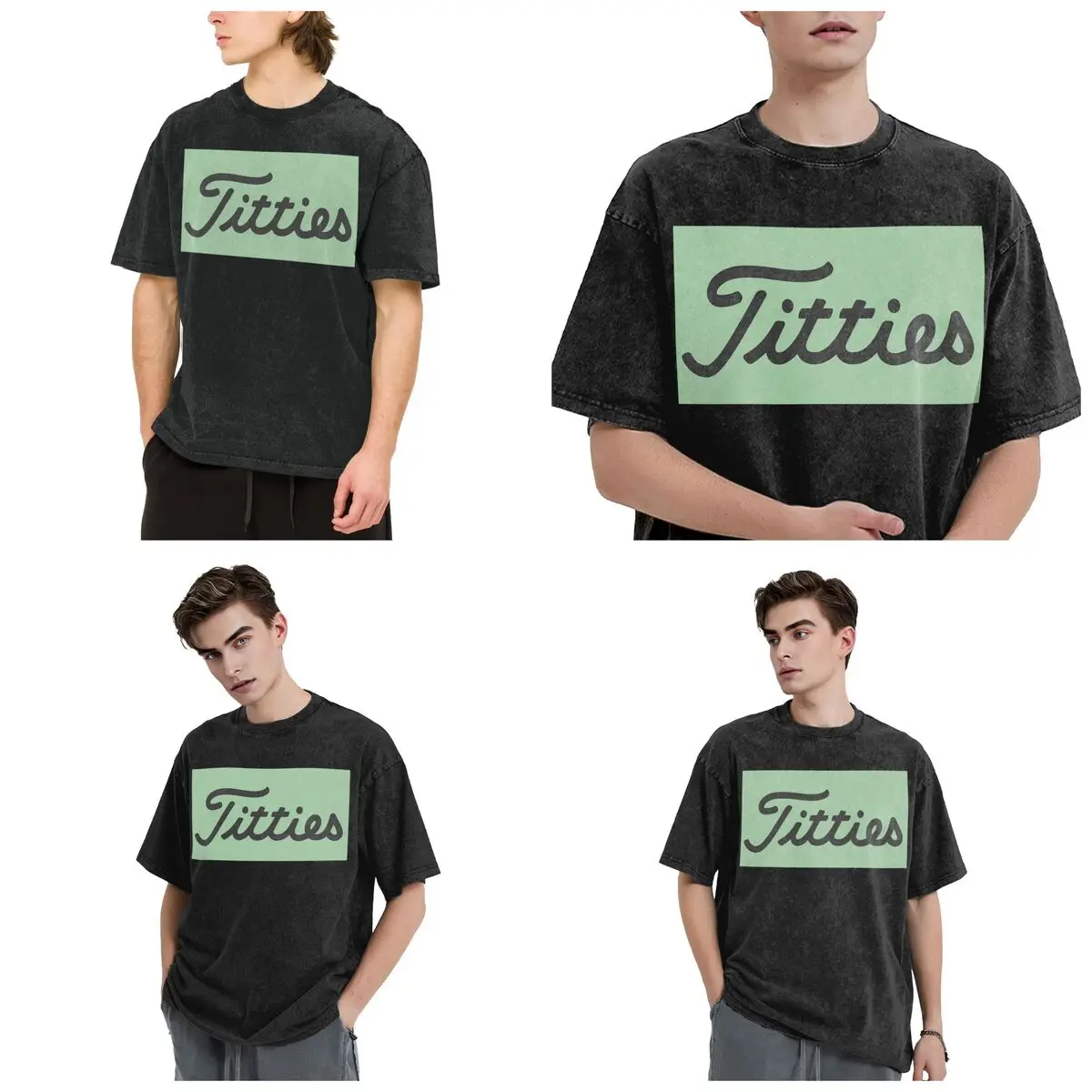 Streetwear T-Shirts Titties Golf Ball  Washed T Shirt Short Sleeve Hip Hop T-Shirt Tops Tees for Men Women