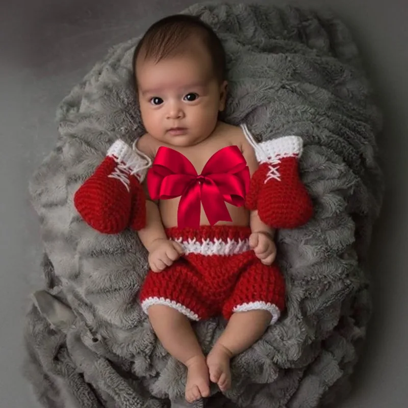 

2 шт. вязаный комплект для фотосессии новорожденных: перчатки-боксеры и шорты, спортивный костюм для младенцев, реквизит для фотосъемки