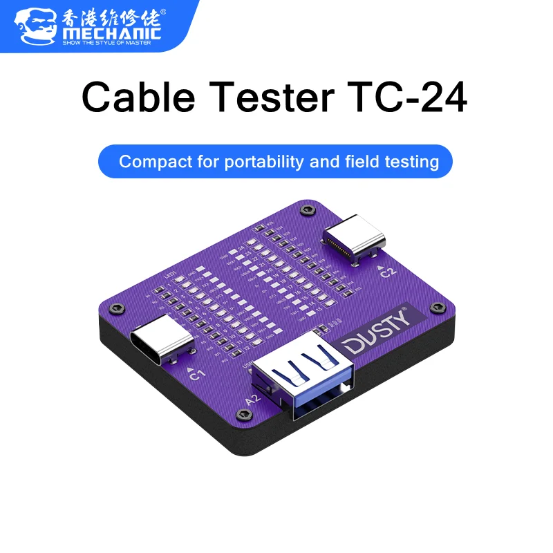 

MECHANIC Dusty TC-24 Dual-Ended Type-C Fast Charging Data Cable Tester for IP/Android Phones Repair Tools with 12 LED Indicators
