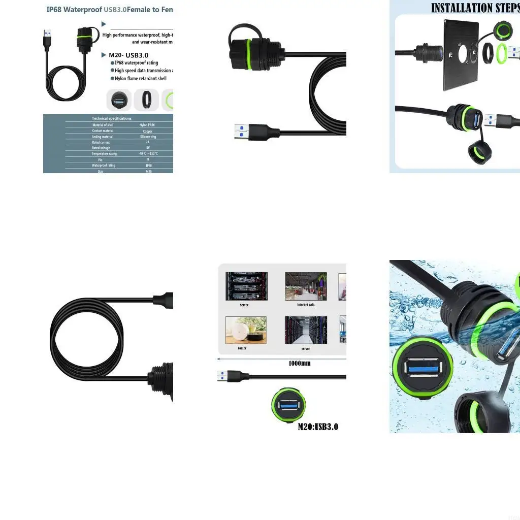 193A Universal USB3.0 Panel Mount Cable Fast 5Gbps Data Transfer & Rapid Charging Outdoor Equipment Use USB Extender