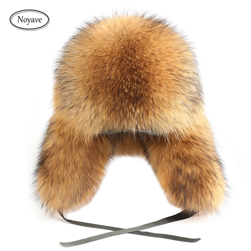 Luxury Fur Hats for Men\'s Lei Feng Cap Aviator Bombr Warm Cap Man Aki Hats 100% Fox/Raccoon Fur Hat Caps Real Leather