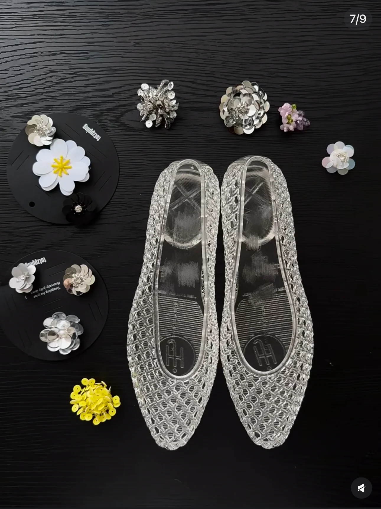 DIY Crystal Jelly Sandals Women's Summer 2025 New Style Transparent Hollow out Mesh Slip-On Fashion Flat Heel Anti-Slip Shoes