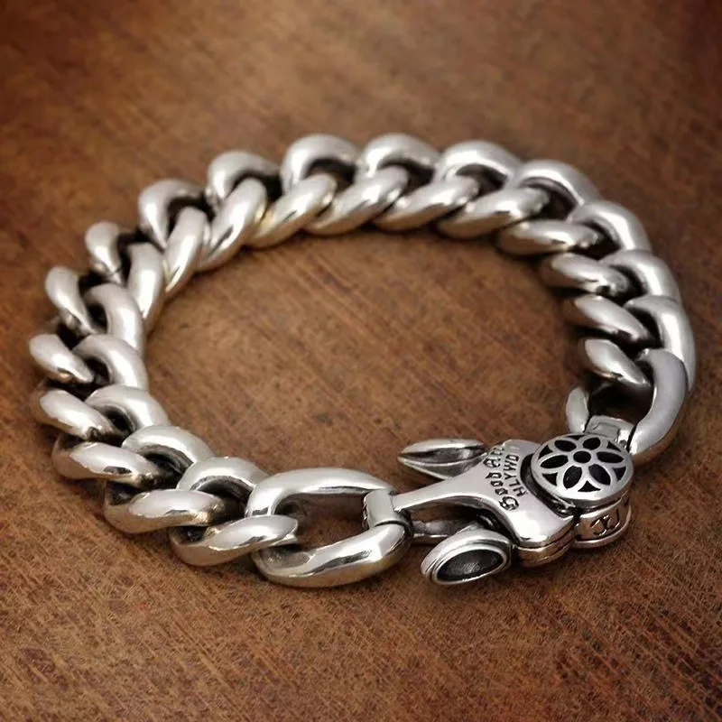 Vintage Minimalist 13.5mm Thick Heavy Silver Bracelet, Chunky Link Chain, Trendy Hot Sale Jewelry