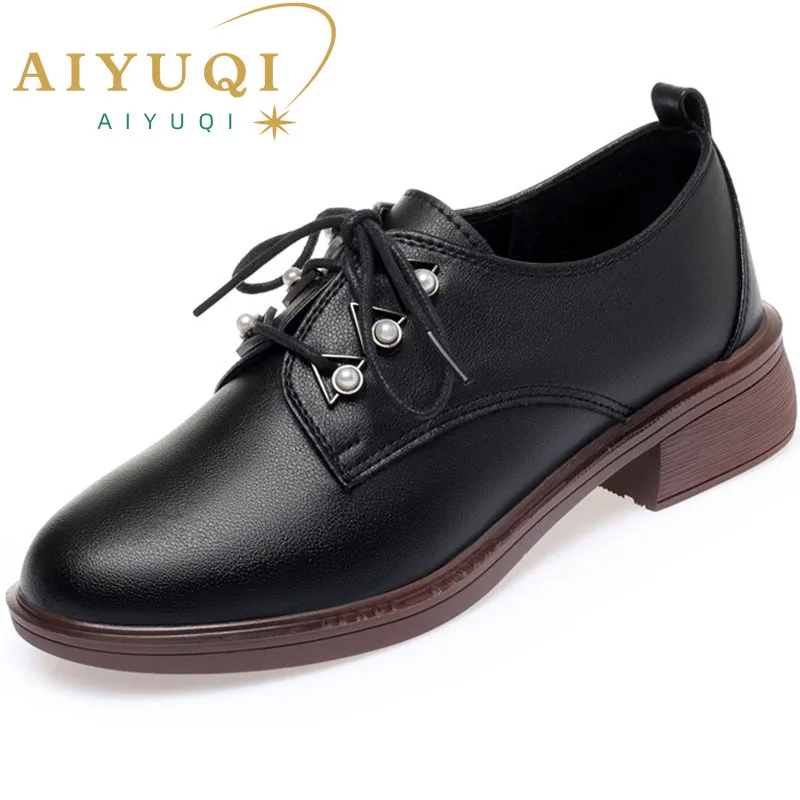 AIYUQI Ladies Shoes Large Size 41 42 43 Genuine Leather Casual Women Oxford Shoes British Style Lace-up Shoes Women