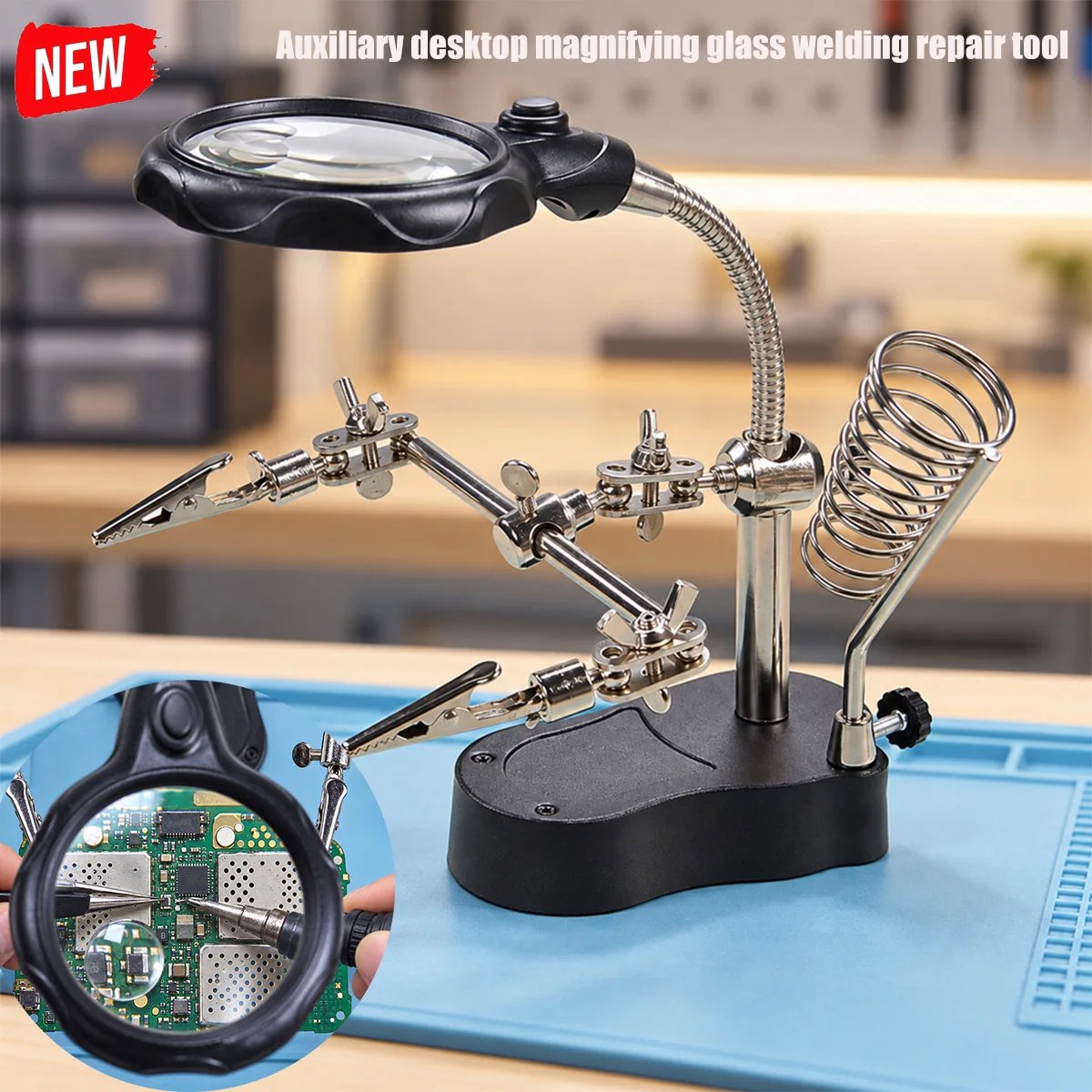 Helping Hands Soldering Station 3X 5X Magnifying Glass LED Lighted Magnifier with Auxiliary Clips Alligator Clamp Repair Tool