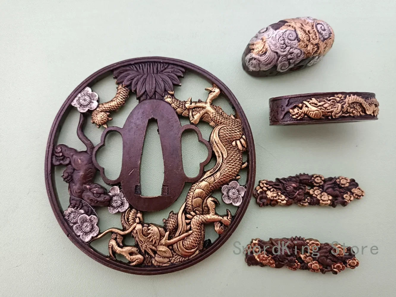 Quality Copper Gilding &Silver Dragon Tsuba Japanese Katana/Wakizashi/Tanto Sword Fittings