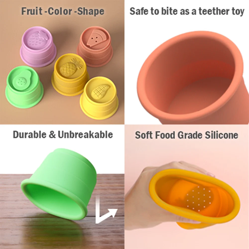 Décennie s de construction en silicone souple pour bébé, jouets de dentition, sans BPA, Montessori, jeu, ensemble de 5 pièces