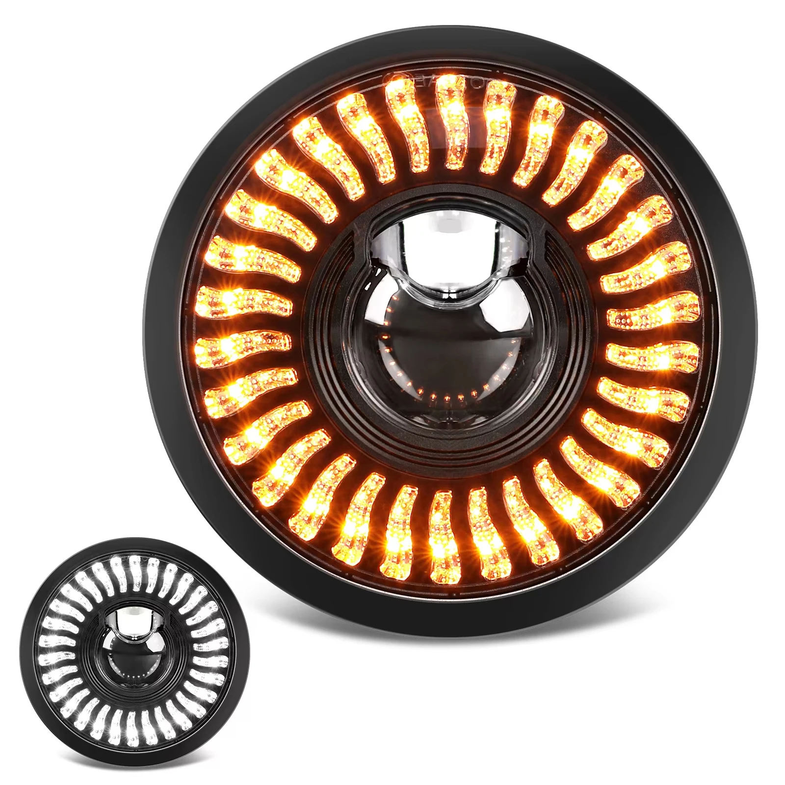 

RETRO MOTORCYCLE FRONT LED HEADLIGHT 5.75″ Moto Light with White/Amber DRL+ Start-up Gradient Welcome Halo