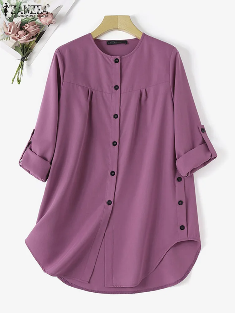 ZANZEA-blusa de manga comprida com gola redonda feminina, blusa casual solta muçulmana, camisa vintage, Dubai e Turquia, moda, Eid Mubarek, primavera