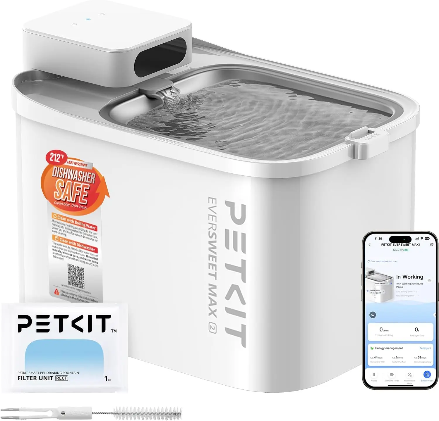 EVERSWEET MAX 2 Cat Water Fountain Dishwasher Safe, Cordless | Automatic Cat Fountain with Motion Sensor, 101 oz/3L Pet Fountain