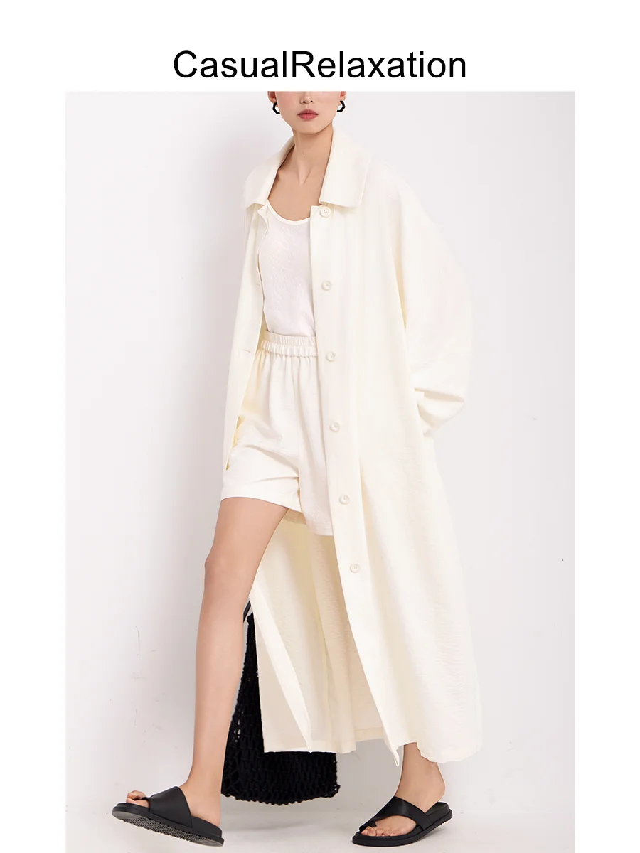 

Classic Sle Briti Gentle Silken on Long Coat Spring Autumn New Loose Aosphere Paper Texture Thin Women's Windbreaker