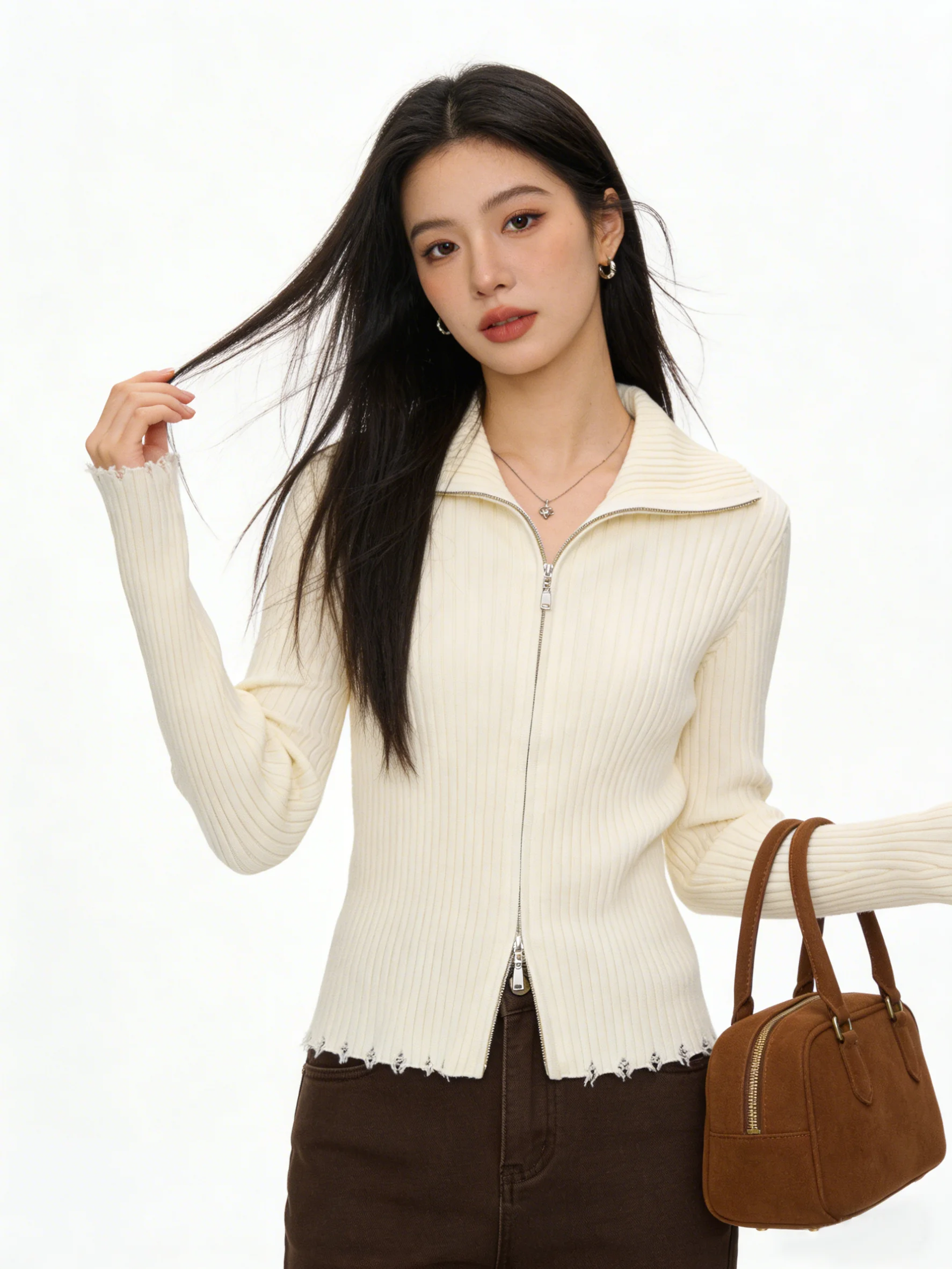 

Spring 2026 Soft Skin-Friendly Knitted Open Cardigan Neck Slimming Waist Design Sense Coat Korean Style Regular Fit