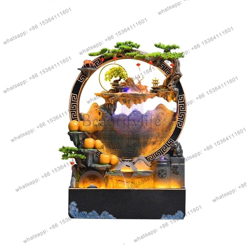 Water curtain wall fountain high mountains and flowing water Chinese landscape floor ornament office hotel lobby decoration