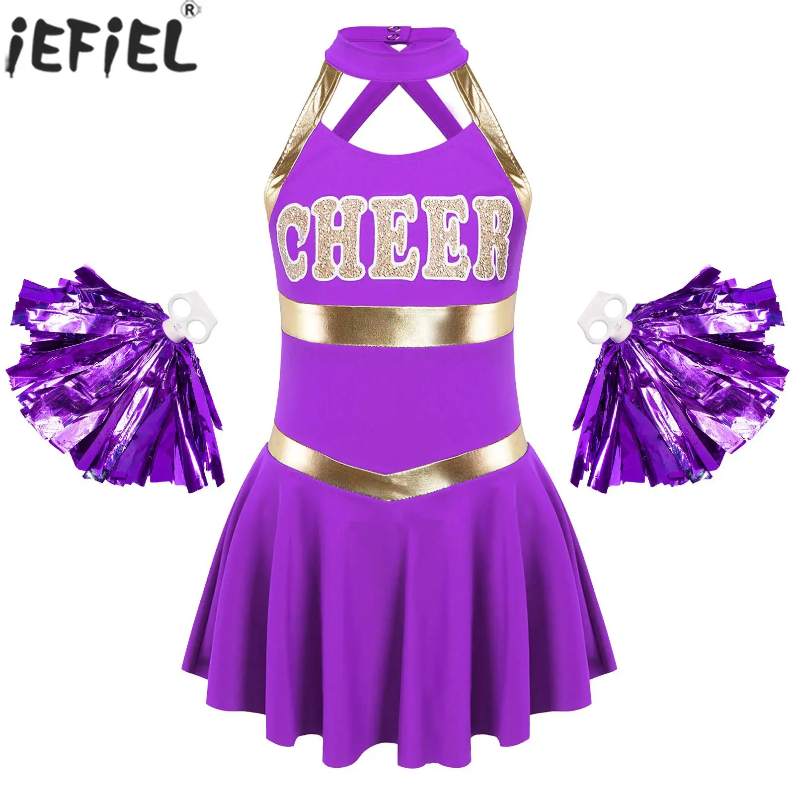 Kids Schoolgirls Cheerleading Dance Dress Sleeveless Letter Print Dresses for Stage Performance Sport Meeting Cosplay Party