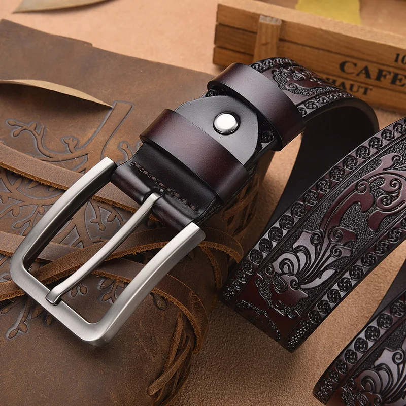 MEDYLA-Ceinture en cuir véritable pour homme, sangle en cuir de vache, ceinture artisanale sculptée, haute qualité officielle