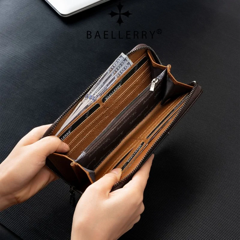 Baellerry RFID Wallet Anti-Theft Purse for Men Soft Leather Envelope Long Wallet Ultra-thin Portable Simple Hand Bag