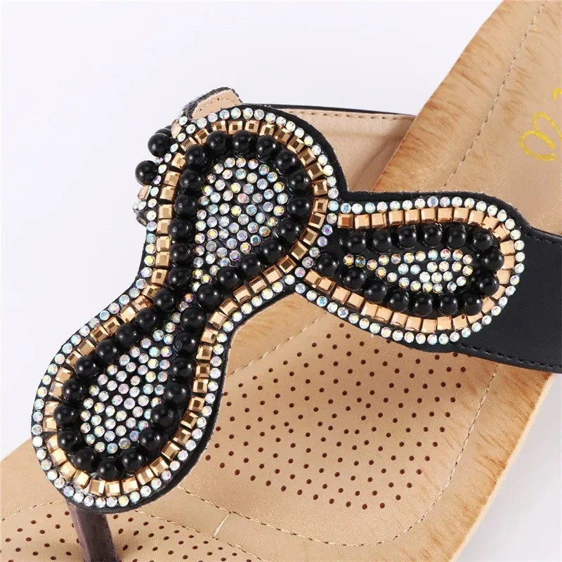 YAERNI  slippers for women accessories non-slip flat crystal flipping comfortable laptop Joker beaded slippers toe casual shoes