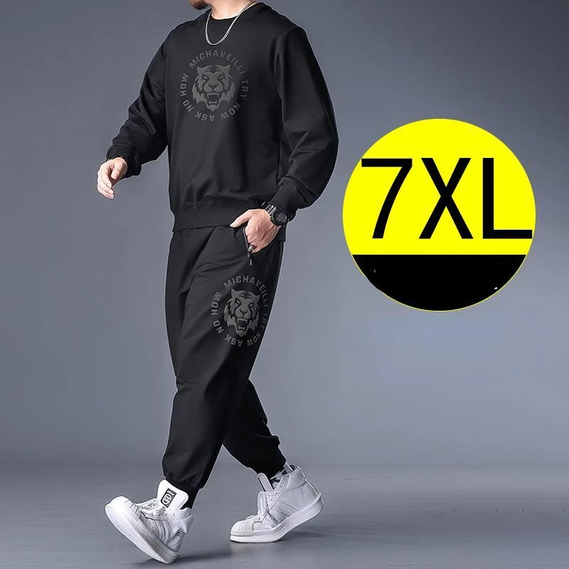 Big Size Men Clothing Sports Suit Loose Leisure Long Sleeve Sweatshirt Long Pants Two Pieces Spring Autumn Pants Suit Pullover