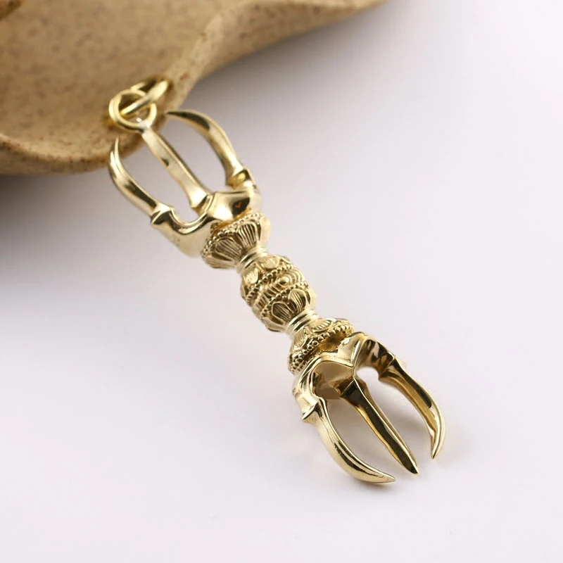 Brass Buddhist Vajra and Pendants Single Three and Five Prong Dorje Necklace Accessories, Symbolic Jewelry for Daily Wear