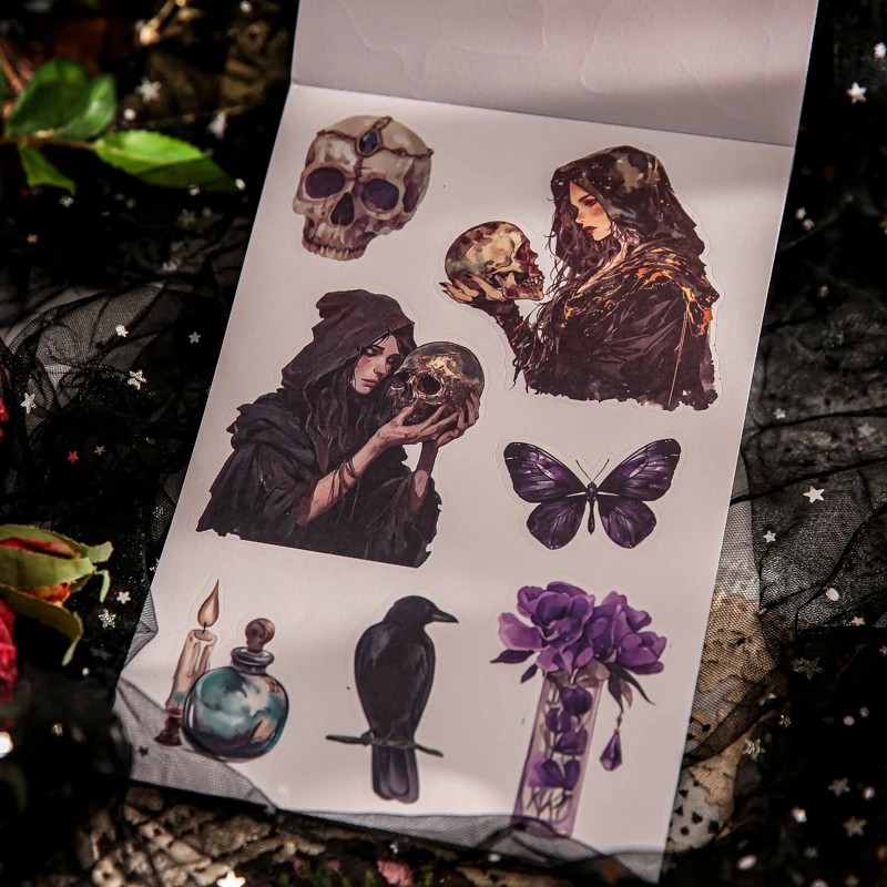Mr. Paper Fantasy Art Series Witch Legend Sticker Book Dark Gothic Witch Castle Decorative Sticker Pad for Journaling