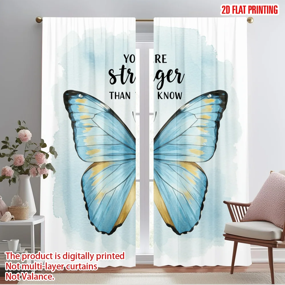 

2pcs 2D flat printing Scene Curtains Butterfly Strength Polyester Without Electricity 0 Use for Classroom Office