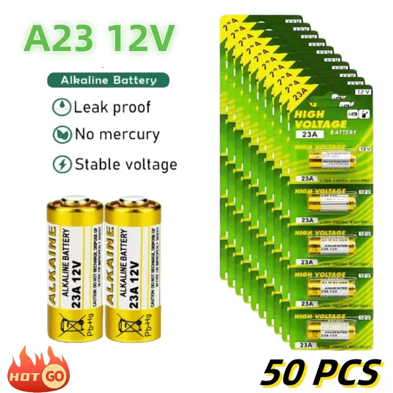 

Щелочная батарея A23 23A 23GA A23S E23A EL12 MN21 MS21 V23GA L1028 GP23A LRV08 для дистанционного управления дверным звонком, сухая батарея, 50 шт., 12 В