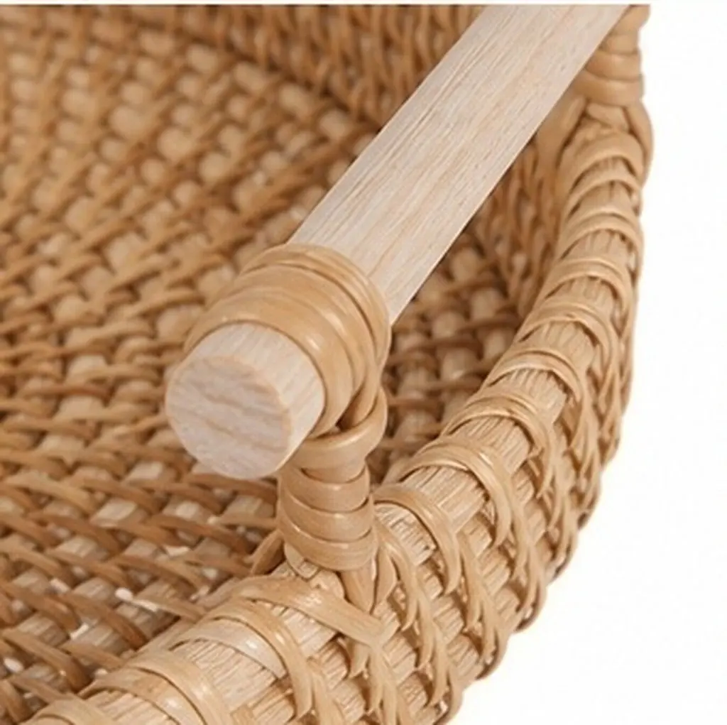 2Pcs Handwoven Round Rattan Vanity Tray Bathroom Counter Organizer Basket for Towels Cosmetics Jewelry Bathroom Storage Decor