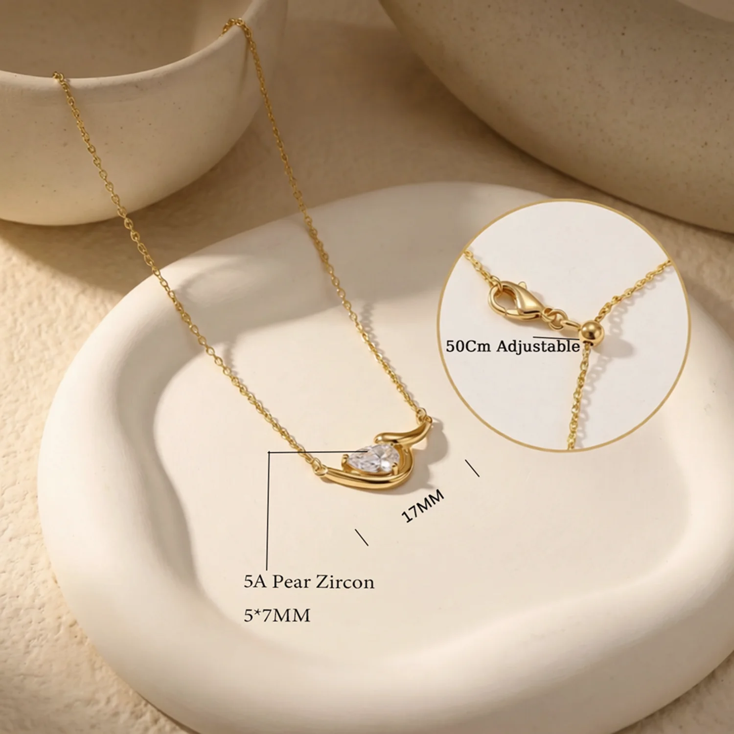 Moonmory Halskette mit tropfenförmigem Messinganhänger im schlichten Design für Damen, 18 Karat vergoldet, 50 cm verstellbare Kette, Muttertag – Detail 11