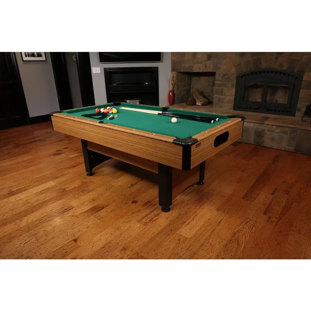 6.5' Billiard Table with Leg Levelers, Automatic Ball Return - Quickly Reset Games and Classic Green Nylon Cloth Billiard Table