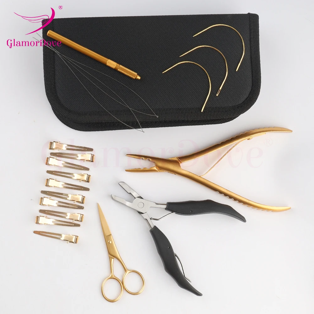 Haarverlenging Tang Kit Siliconen Micro Ring Kralen Applicator Tang Voor Inslag Hair Extensions Haak Naald En Clip