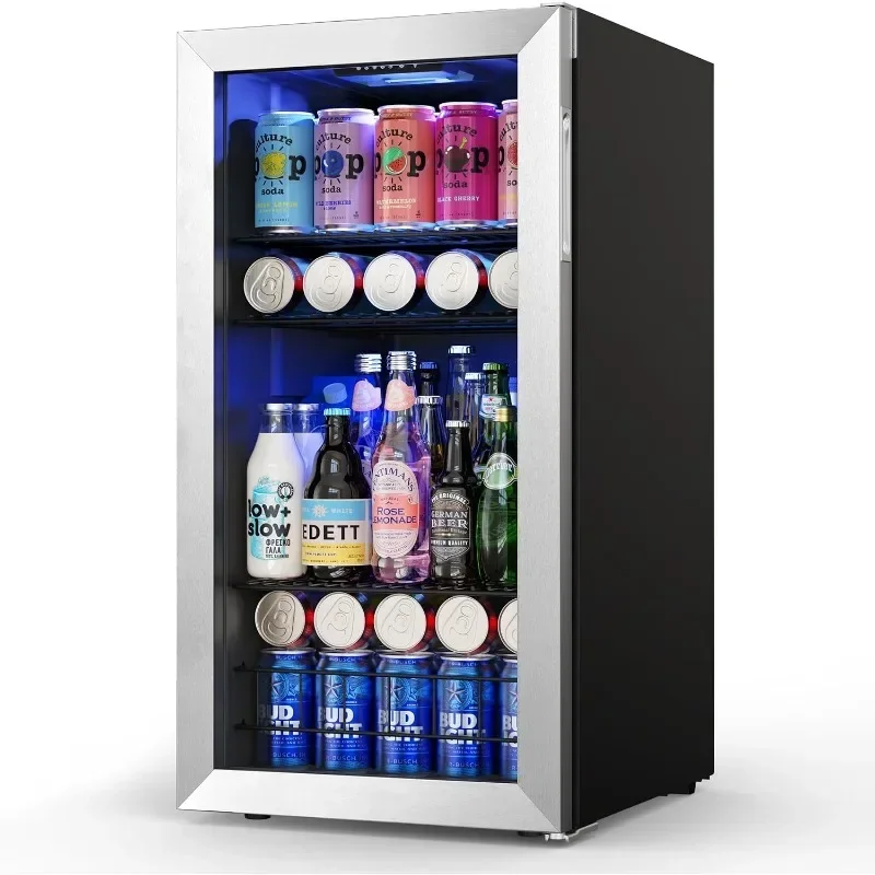 Beverage Refrigerator Cooler Mini with Glass Door with Adjustable Thermostat Beverage Cooler for Beer Beverage Wine