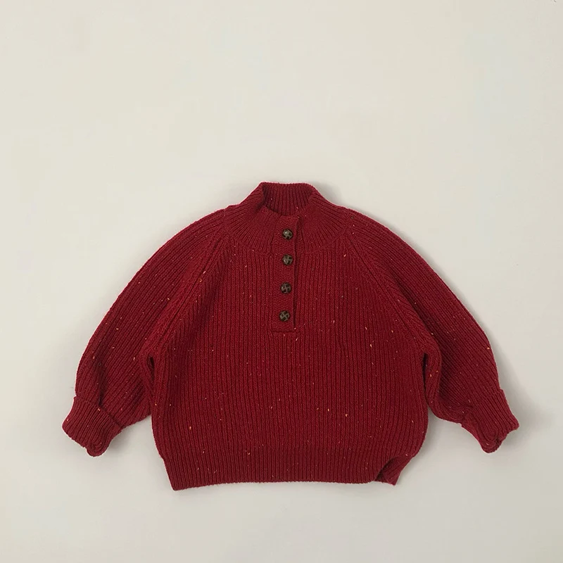1-6Y Christmas Kids Clothes Turtleneck Girls Sweaters Red Knit Cardigans Children Outfit