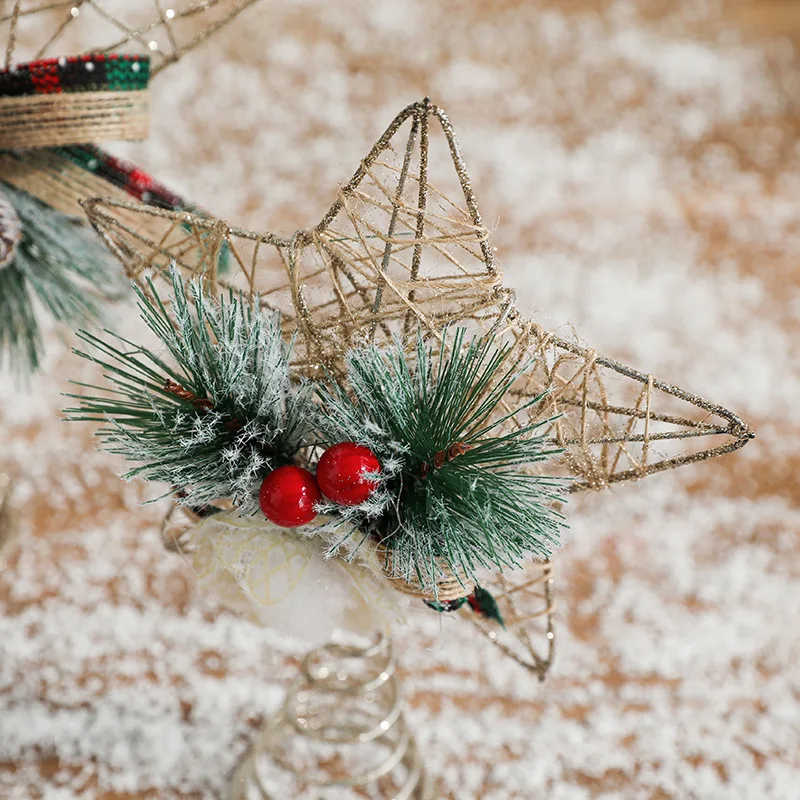 

Christmas decorations, Christmas tree top pentagram accessories, golden three-dimensional hollow pentagram