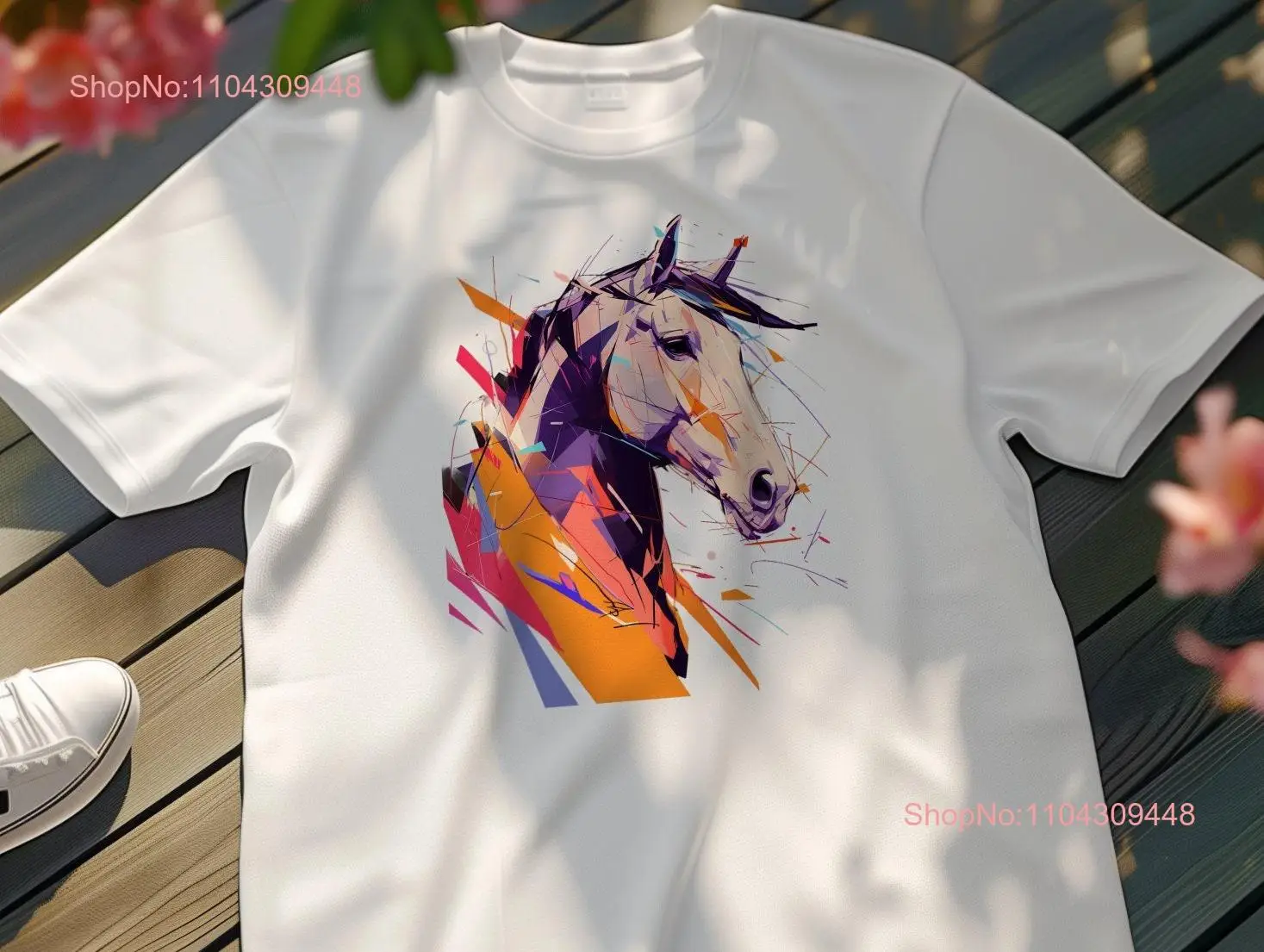 Abstract Horse Design T Shirt Artistic Equine Print Unique Lover's Stylish Casual Wear  long or short sleeves