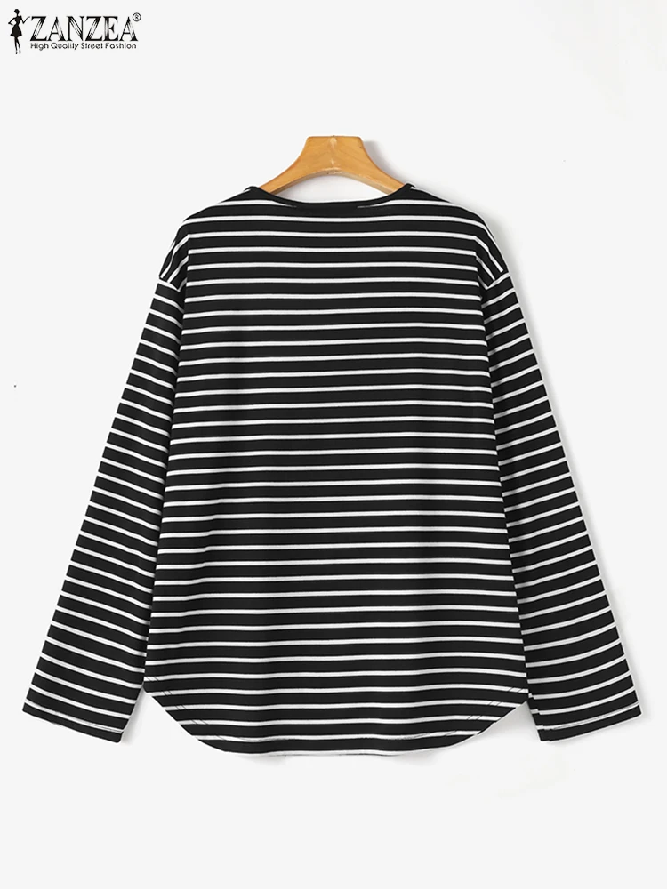 Autumn Blouses Women Fashion Long Sleeve Muslim Shirt Striped Tops 2024 ZANZEA Casual Dubai Islamic Clothing Blusas Tunic Mujer