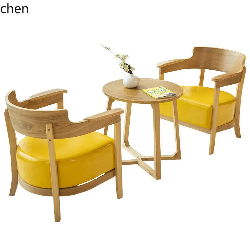 YFY  Cafe Book Bar Table and Chair Set Simple Leisure Meeting Reception Solid Wood Single Sofa