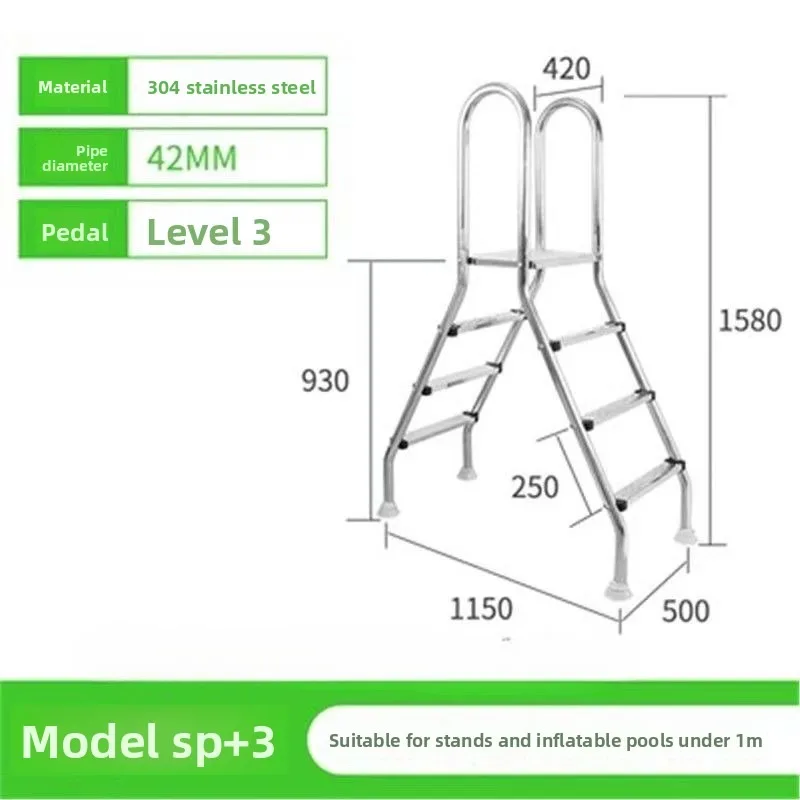 Steps Double Side Ladder for Above Ground Outdoor Swim Pool Stainless Steel Pool Ladder