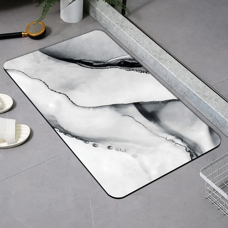 

Quick Dry Marble Texture Silicon Dendroid Bathroom Mat Anti Slip Entrance Door Mat Luxury Rectangular Machine Washable Floor Rug