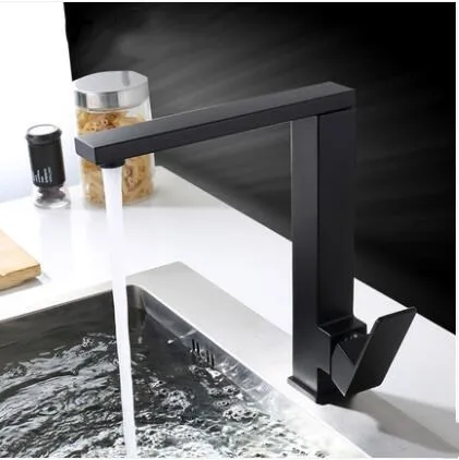 black safe real 304 stainless steel single handle hot and cold bathroom basin faucet new arrival unique design 180 rotating tap