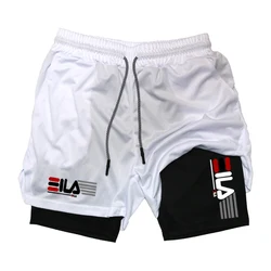 Heren Compressieshorts Zomergymnastiek2 In 1 Dubbellaagse Ademende Hardloopsportbroek Casual Sneldrogend Strandshort